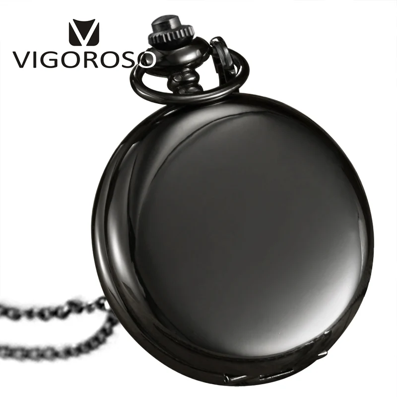 VIGOROSO, арабские цифры, кварцевые карманные часы, белый циферблат, мужские часы, Лидирующий бренд, винтажный стиль, серебристый цвет, женский подарок - Цвет: Black