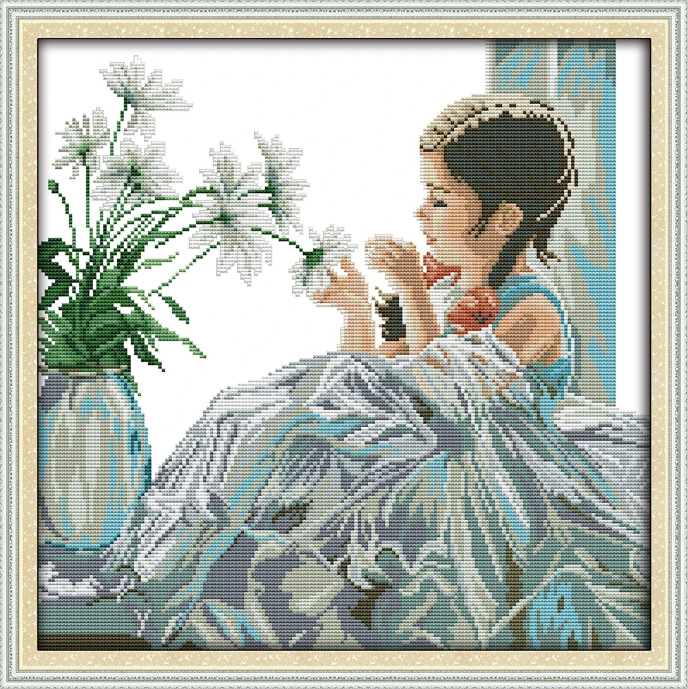 

The girl with flowers counted printed on fabric DMC 14CT 11CT Cross Stitch kitsembroidery needlework Sets Home Decor