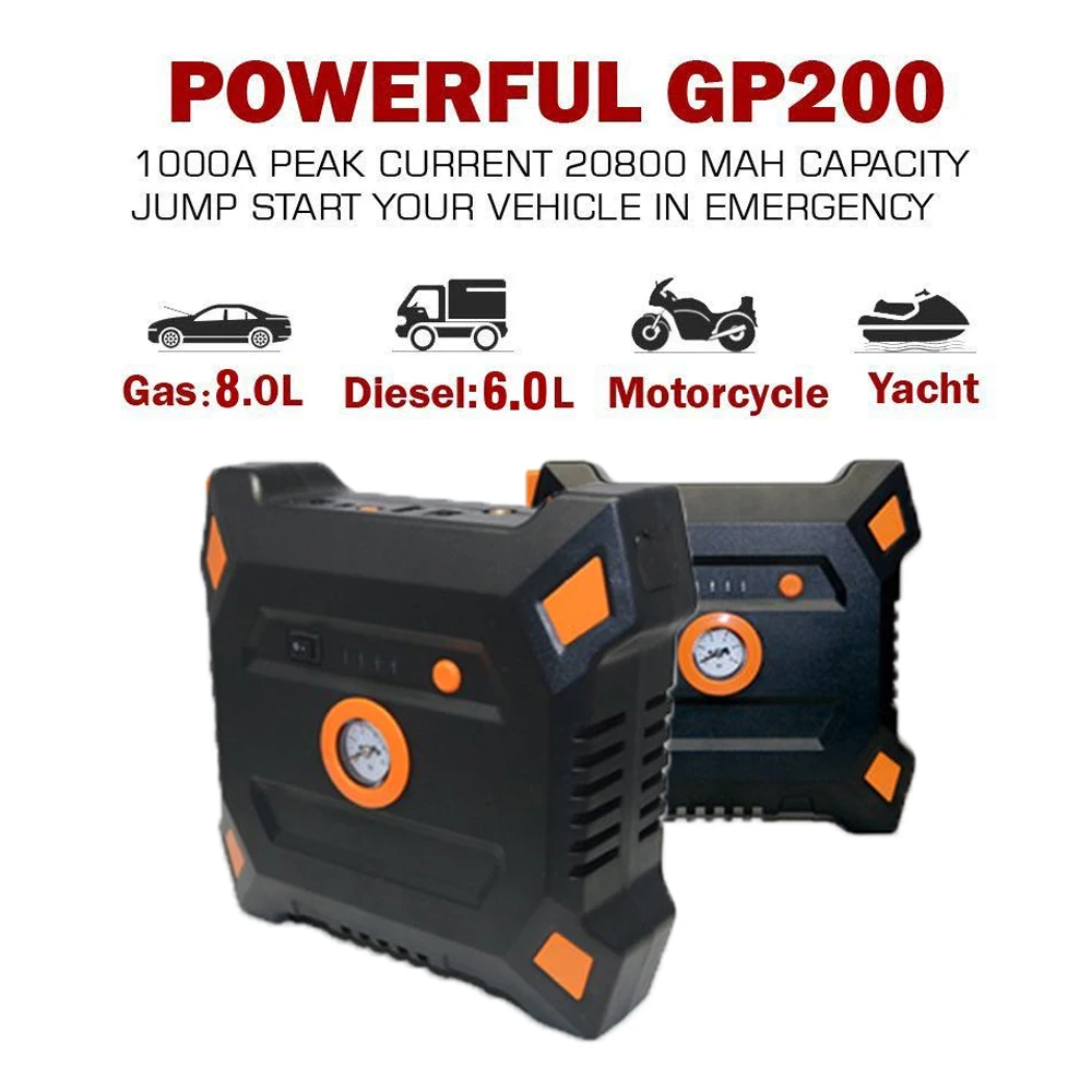 12V 82800mAh Portable Car Jump Starter With Built-in Air Compressor USB Output Battery Power Bank Multifunction Car Charger