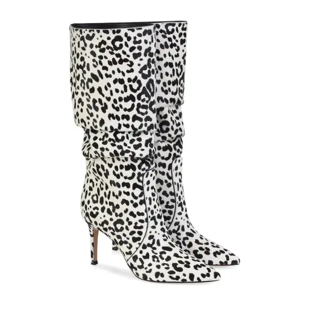 black and white leopard boots