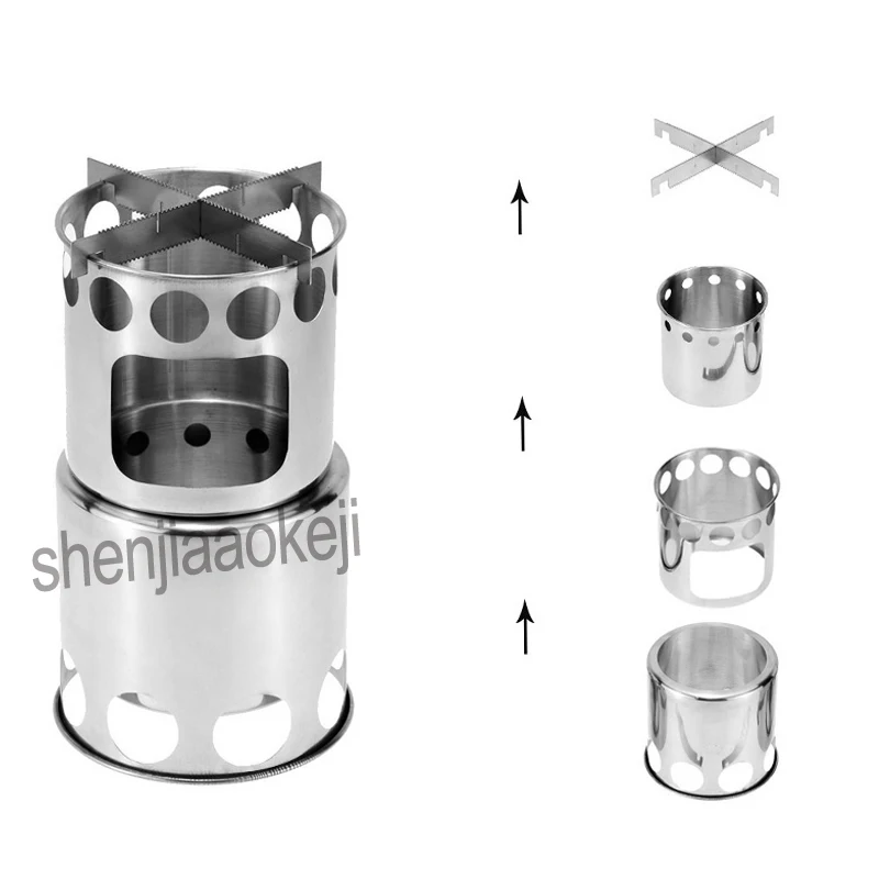 Многоцелевой гриль для кемпинга плита из нержавеющей стали Наружная ветрозащитная дровяная печь/плита+ горшок набор комбо набор 1 шт