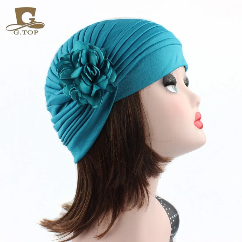 

New Women Floral Pleated Head Wrap Bonnet Turban Chemo Cap With Spring Flower Ladies Turbante