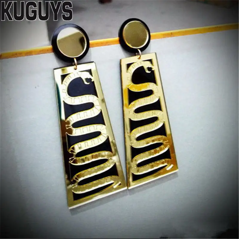 KUGUYS Fashion Jewelry Acrylic Oorbellen Hyperbole Gold Snake Earrings for Women Pendientes HipHop Rock Drop Earring Brincos | Украшения и