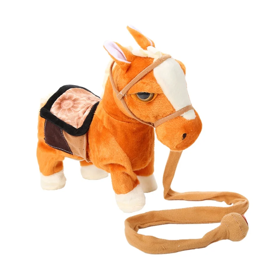 Мягкая электрическая прогулочная плюшевая игрушка Нетоксичная лошадка-робот мягкая плюшевая игрушка-животное электронные игрушки могут ходить и петь игрушки для детей - Цвет: Light Brown