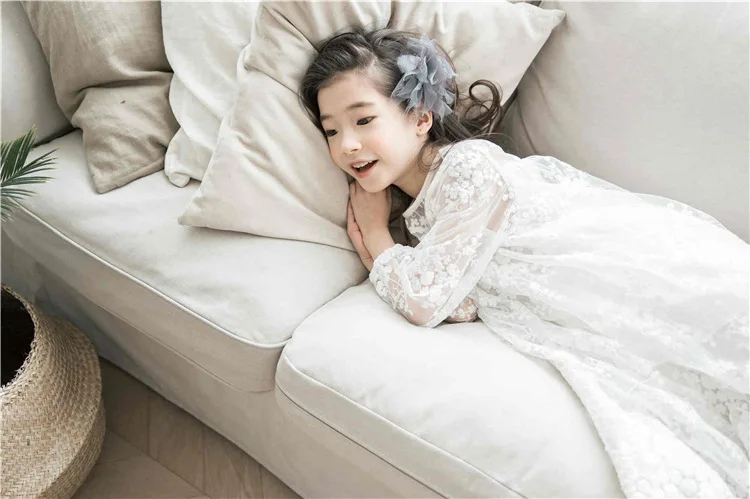 fashion children lace crochet floral big girls dress baby summer spring 2018 new ruffles long white party little dress for girl princess dresses clothing (2)