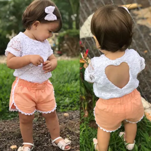 

2018 Toddler Kids Baby Girls Outfits Clothes Floral Lace Tops Shorts Pants Babys Summer Fashion Cute Cotton Baby Clothing Sets