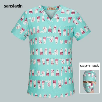 

Breathable Scrub clothes V-Neck Hospital Nurse Scrub Tops Women cartoon Printing Surgical Medical Uniforms for Women wholesale