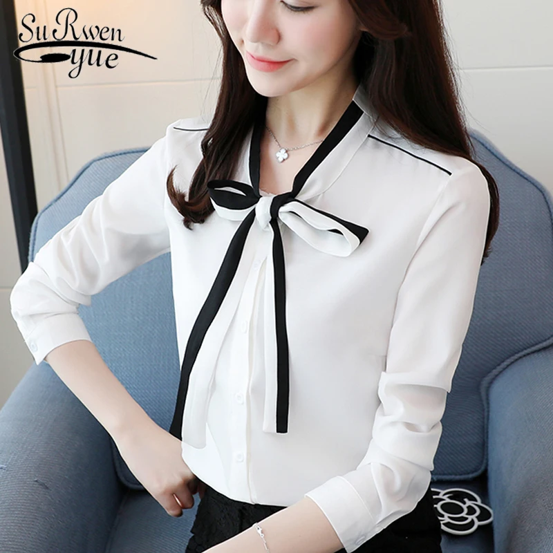 

2018 autumn women's tops and blouses chiffon women's shirt OL elegant female clothes solid fashion white blusa feminina 0839 40