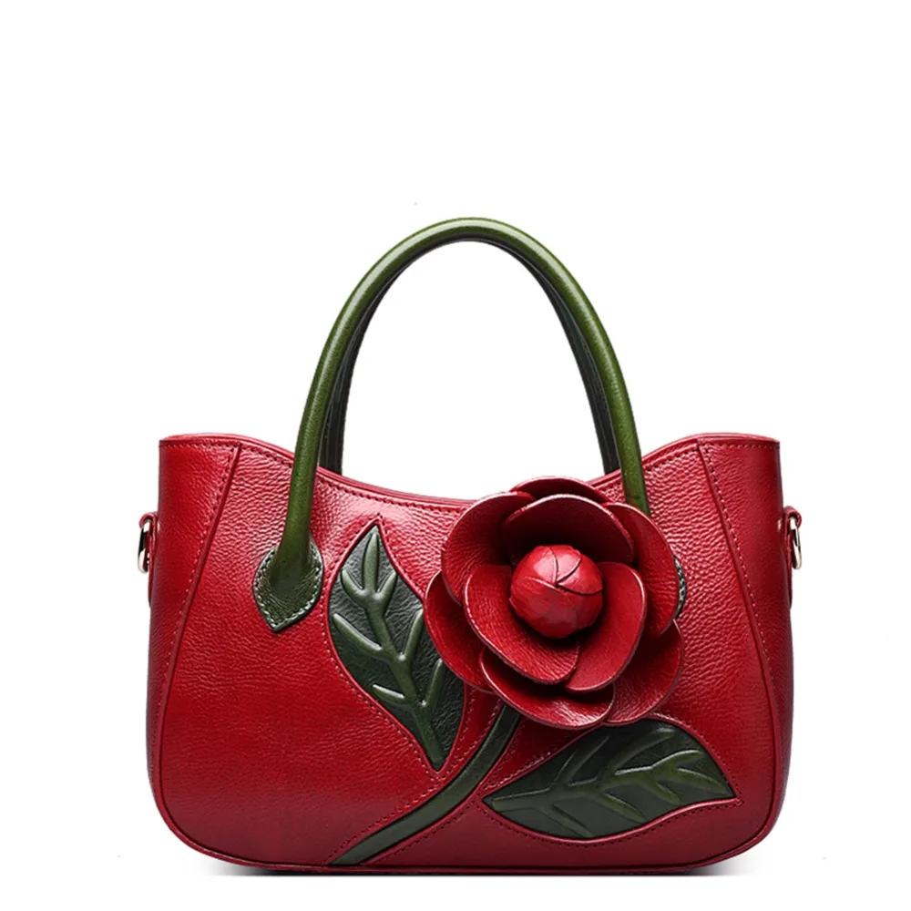 Designer Inspired Ladies Handmade Genuine Leather Tote Embossed floral Satchel Handbags-in Top ...