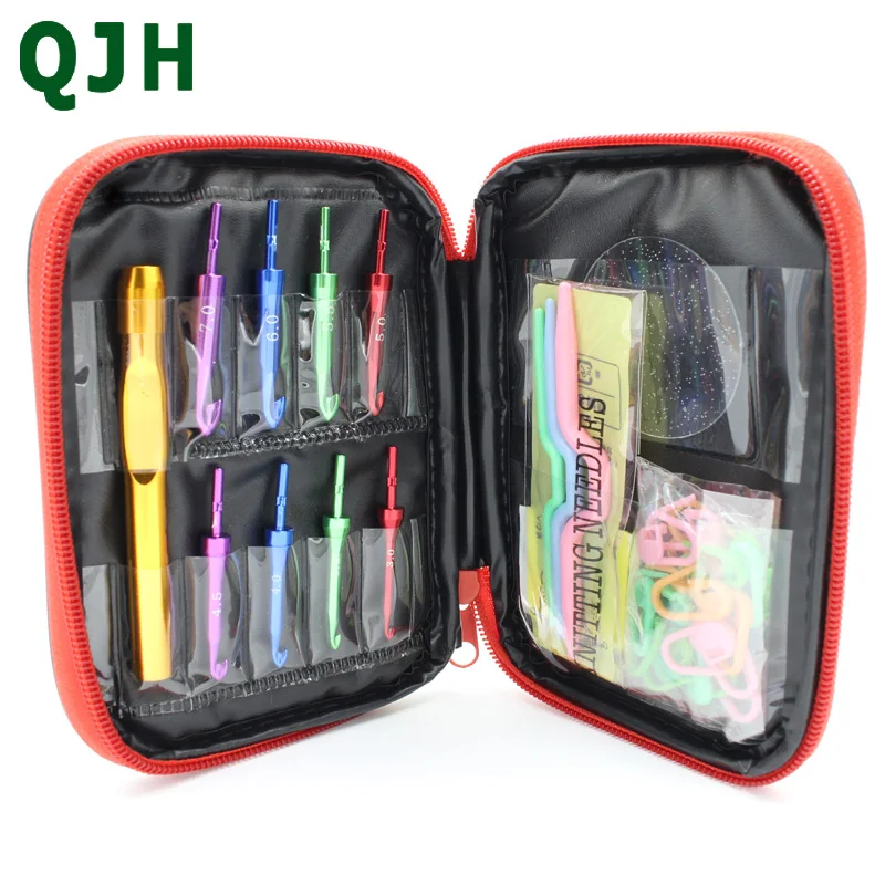 

New QJH Brand 33pcs/set 3.0-7.0 Aluminum Change Head Detachable Crochet Leather Case Comes With The Accessories
