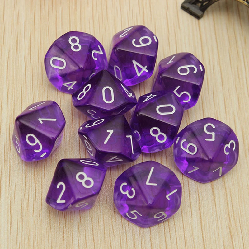 Mayitr 10 pcs/set Transparent 10-Sided Dice D10 RPG  for Dungeons and Dragons Playing Games