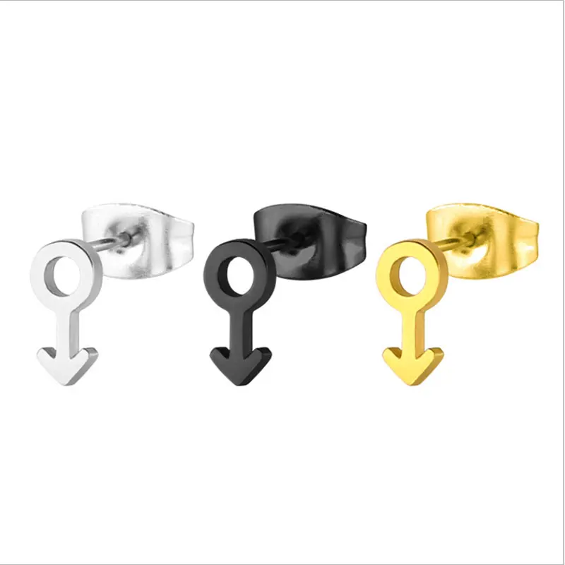 

1Pair Funny Biological Symbol Male Stainless Steel Earrings For Men Mars Shield and Spear Studs Science Earring Jewelry