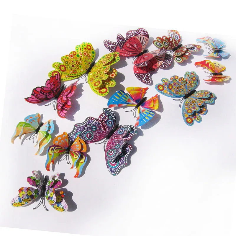 

12pcs/set 3D Double layer Butterfly Wall Sticker on the wall for Home Decor DIY Fridge Magnet stickers Room Decoration 25