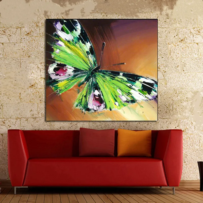 

Handpainted Abstract Animal Oil Paintings on Canvas Modern Home Decor Wall Art Large Green Butterfly Pictures Handmade Painting
