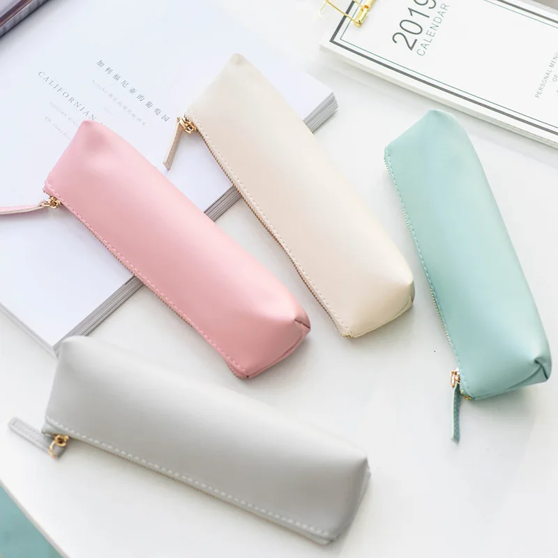 

Fresh Solid Color Simple Large Capacity Pencil Case Stationery Storage Organizer Bag School Supply