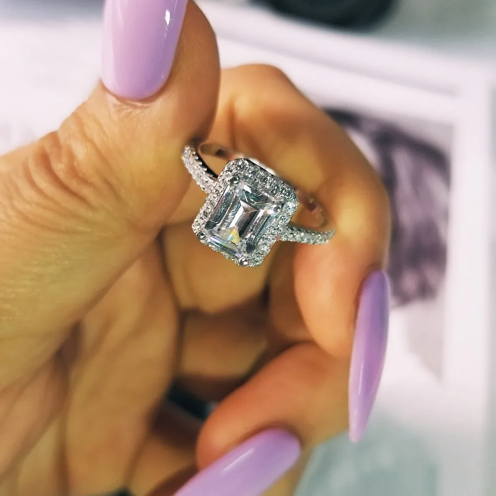 Fashion 925 sterling Silver Engagement wedding Rings for Women ring set band finger promise Jewelry blue bridal wholesale R1997