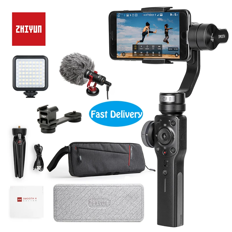 3-осевой Ручной Стабилизатор Zhiyun Smooth 4 для смартфонов iPhone X 8 7 6 Plus SE Xiaomi 5 Samsung Galaxy S9