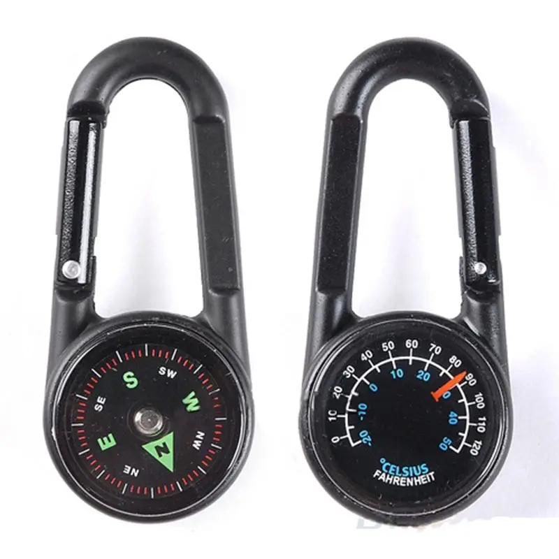 

1 pc Keychain Multifunctional Hiking Metal Carabiner Mini Compass Thermometer sporting outdoor goods Random Color