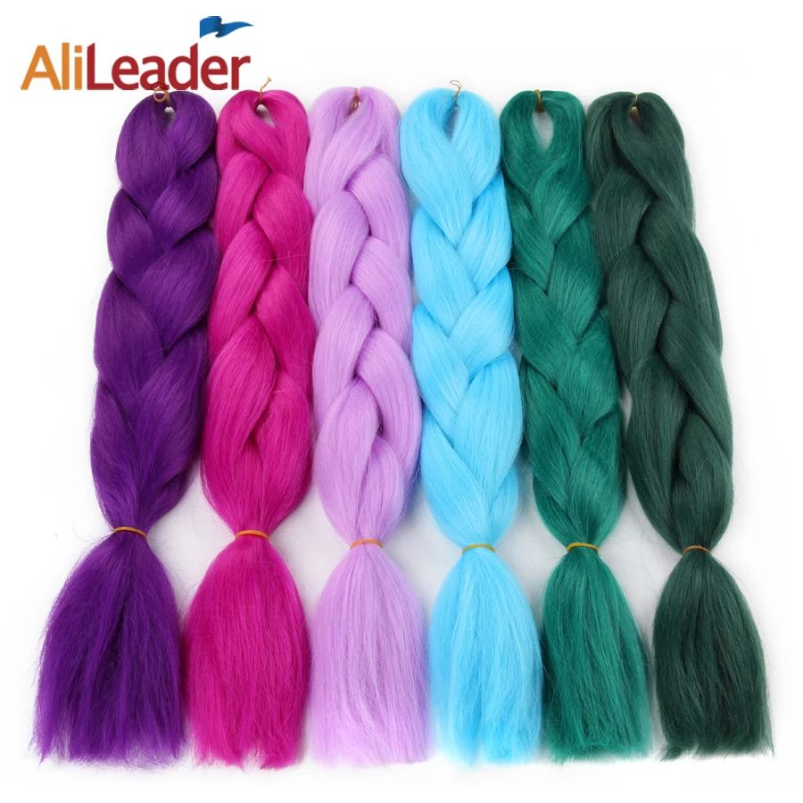 

AliLeader Ombre Purple Hair For Jumbo Braids Pure Pink Blue Silver Purple Grey Synthetic Braiding Hair 47 Colours 24" 100G/PC