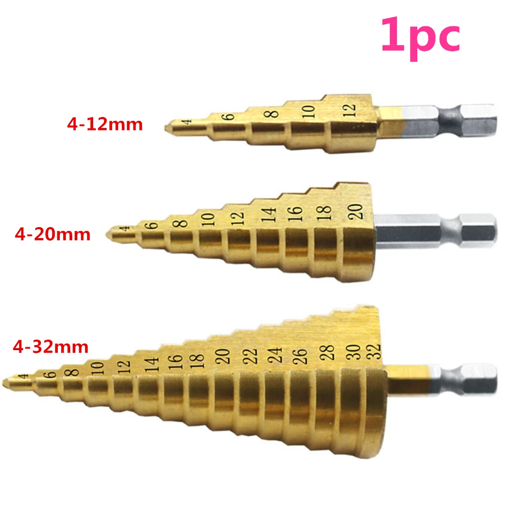1 шт. Профессиональный Шестигранная ручка HSS Сталь большой шаг конус с металлическим покрытием сверло из высокопрочной стали дыра резак 4-12/20/32 мм