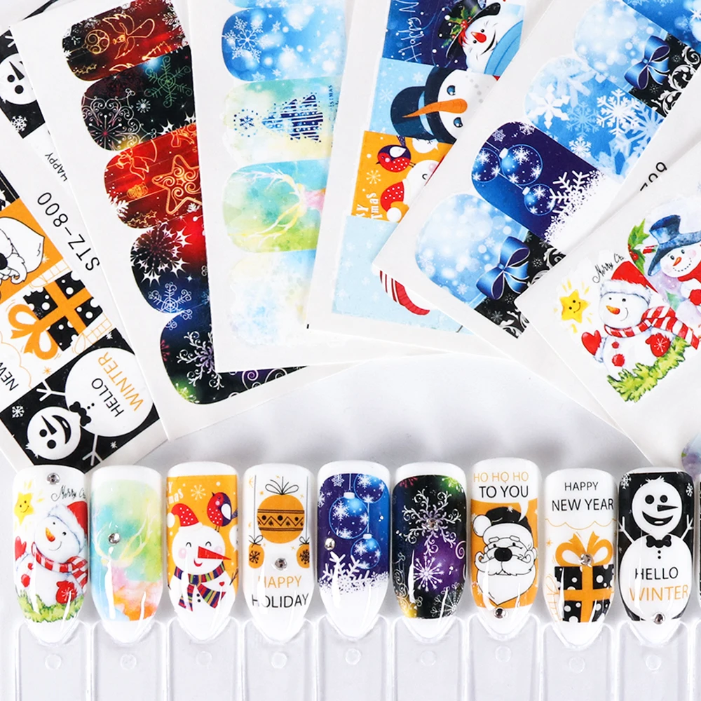 1 шт рождественские наклейки для ногтей Водные Переводные слайдеры Рождество полное покрытие ногтей типсы Снежинка зимний маникюр украшения TRSTZ795-803