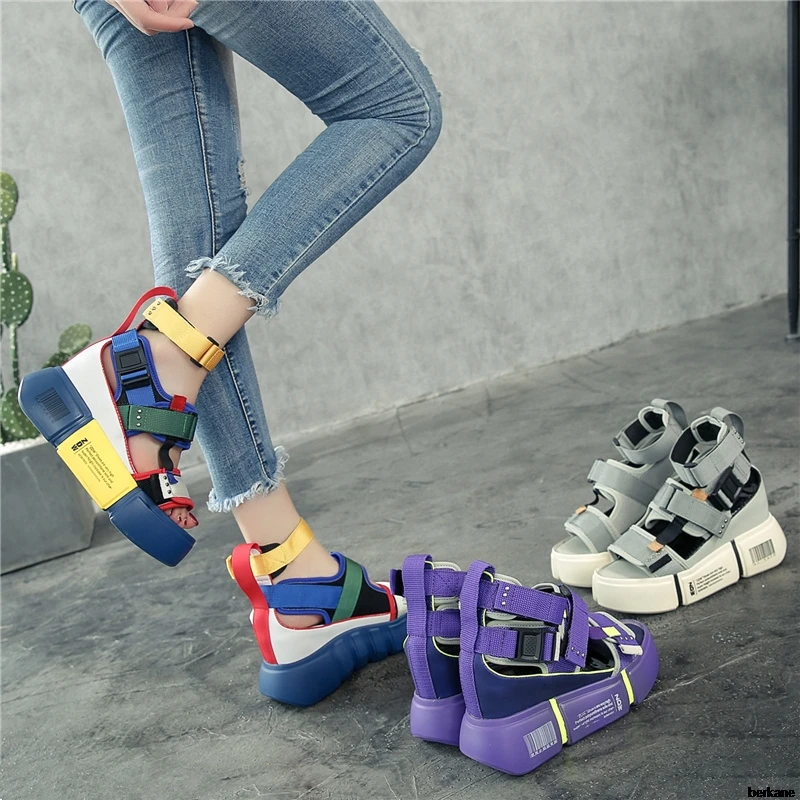 Platform Sandals Women Shoes 2019 Summer Super High Heels Ladies Casual Shoes Wedge Chunky Sandals Gladiator Fashion High Top