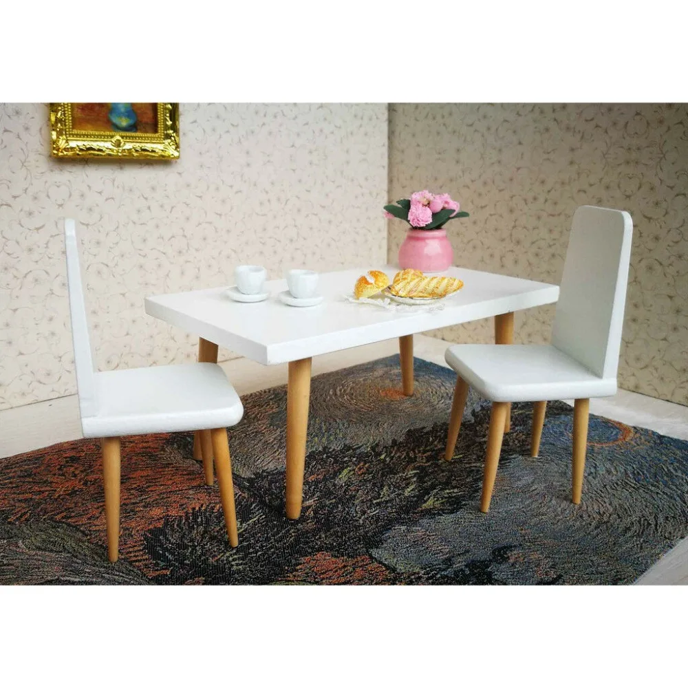 Casa de Bonecas em Miniatura Sala Jantar Mobiliário Conjunto Branco Moderno Conciso Estilo Gabinete Mesa Cadeira 6 Pçs Wd028a 1 - 12 5 Brinquedos e hobbies