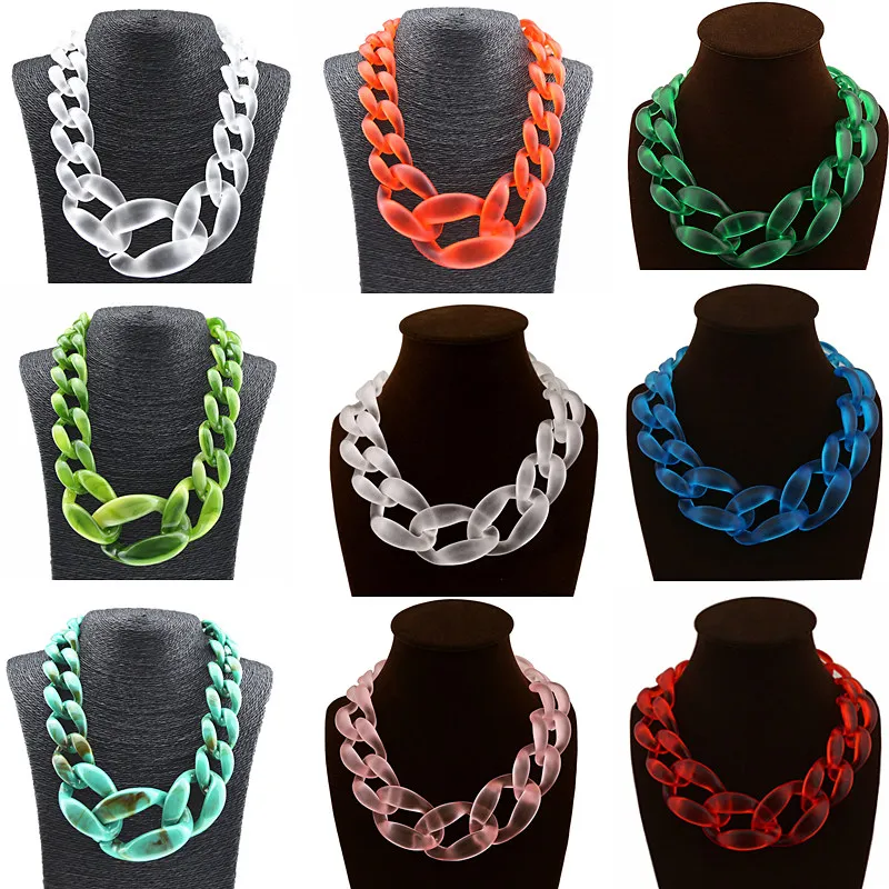 

Ufavoirte 2019 New necklace Unique Design Big Plastic Resin Chain Necklace For Women Fashion Jewelry Matte Bright Color Necklace