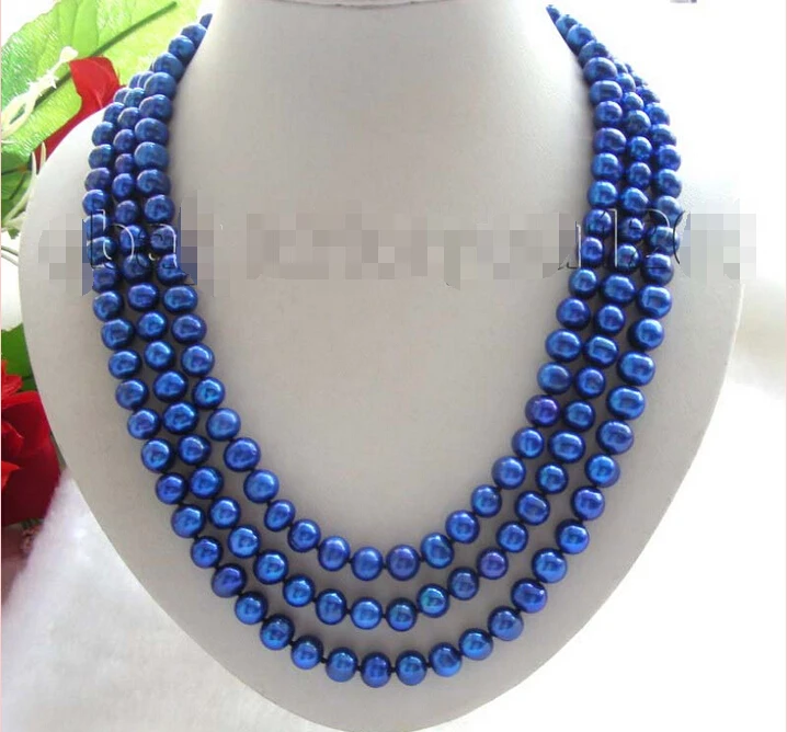 

FREE SHIPPING Longest 65" Genueine Natural 9mm Blue Pearl Necklace!