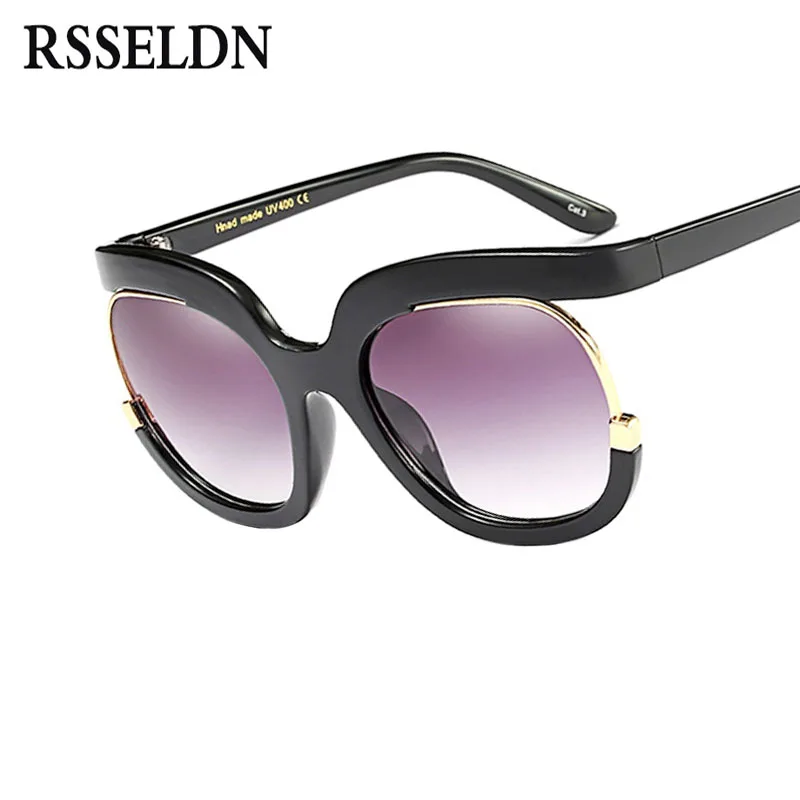 

RSSELDN Summer Women Oversize Sunglasses Brand Designer Half Frame Fashion Glasses Ladies Unique Round Shades UV400 oculos