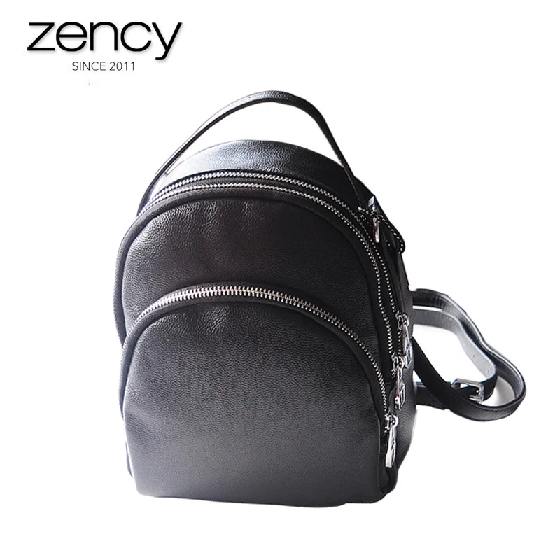 

Soft Natural Cow leather Women's Small backpack Black Mini Shoulder bags for Female 3 zippers High capacity Ipad purse Daily bag
