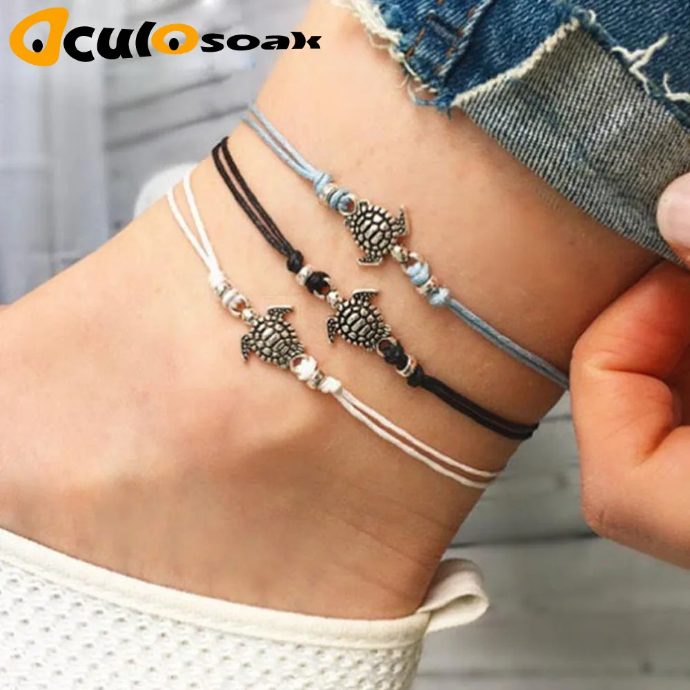 

Summer Beach Turtle Shaped Charm Rope String Anklets For Women Ankle Bracelet Woman Sandals On the Leg Chain Foot Jewelry
