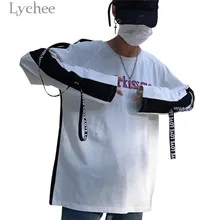 Lychee Harajuku Ribbon Patchwork с буквенным принтом женская футболка с круглым вырезом футболка с длинным рукавом Повседневная Свободная футболка