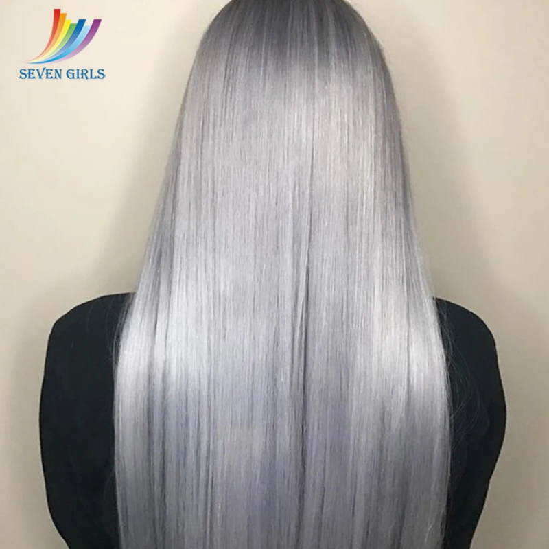 

Sevengirls Gray Color Peruvian Straight 360 Lace Frontal Wig Pre Plucked With Baby Hair Grade 10A 360 Lace Wig 100% Human Hair
