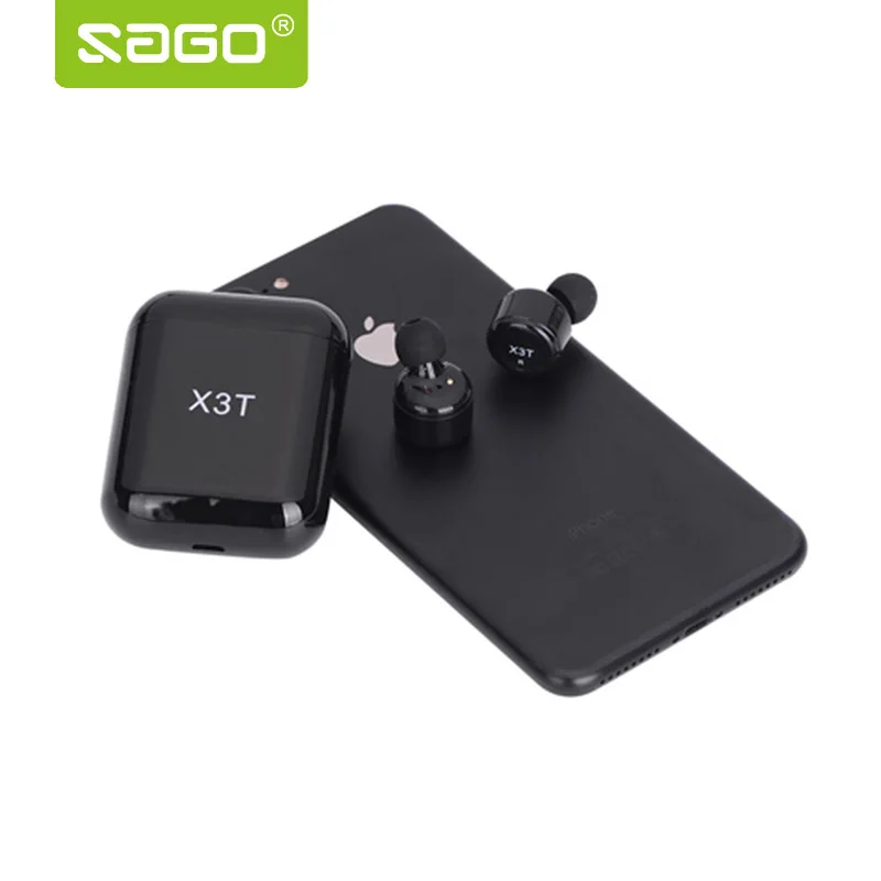 Sago X1T/X2T мини беспроводные наушники с шумоподавлением наушники bluetooth гарнитура с 1500 мАч блок питания для iphone 8/android - Цвет: X3T black