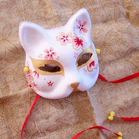 1 шт верхняя половина лица японская ручная роспись лиса маски маска кицунэ для косплея и маскарада черный белый цвет для вечерние Хэллоуин карнавал - Цвет: Белый