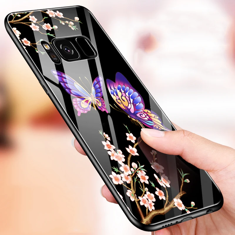 GKK Модный чехол для Samsung Galax S8 заднее стекло + Мягкий ТПУ Оригинальная текстура 360