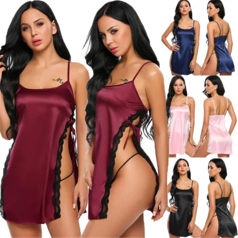 

Silk Sexy Lingerie Lace Up Lingerie Sexy Hot Erotic Babydoll Women Lace Robe Dress Sexy Underwear Nightdress Sleepwear