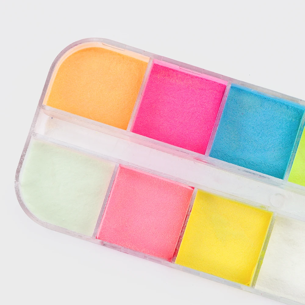 Fluorescence Nail Glitter Powder 12 color/Set Light Luminous Ultrafine Glowing in The Dark Pigment Neon Phosphor Nail Dust nail powder nail glitter nail pigment nail decoration nail decorations luminous pigment