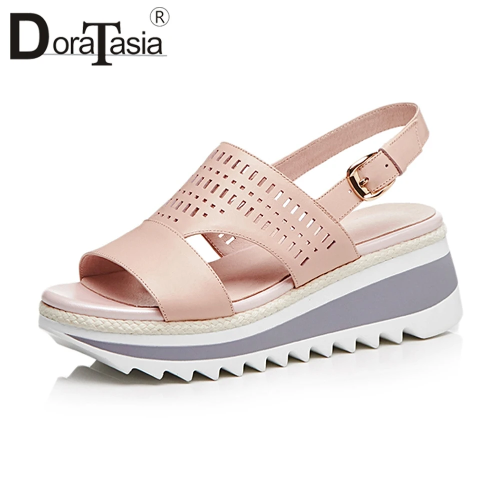 

Doratasia 2020 Summer Fashion Quality Genuine Leather Platform Sandals Women Hollow Fretwork High Wedges Shoes Woman