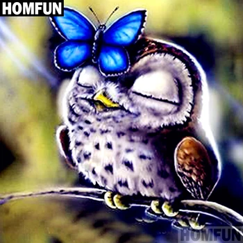 

HOMFUN Diamond Embroidery "Owl & Butterfly" Pattern DIY 5D Diamond Painting Needlework Cross Stitch Full Drill Painting A01829