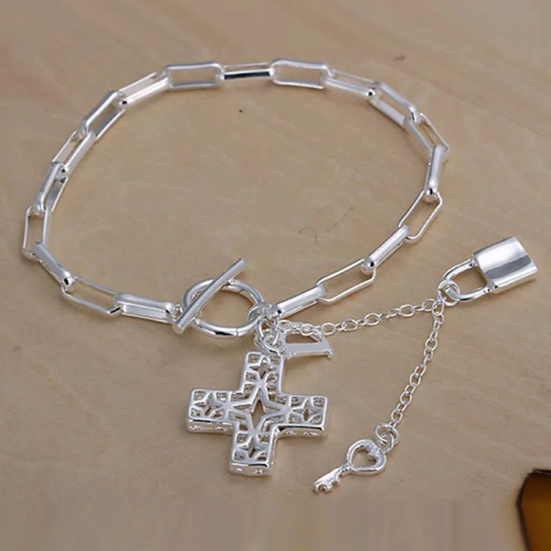 

Free Shipping Wholesale silver bracelet, 925 fashion silver plated jewelry Cross Pendant Bracelet /GCHOIFYP IGIQPXFU