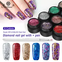 Saviland 6 шт+ набор ручек Гибридный Алмазный Блестящий Гель-лак для ногтей гель-краска УФ лак для ногтей маникюрный гель лак блестки гель лак