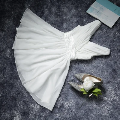 Robe de soiree вечернее платье с v-образным вырезом простое однотонное Плиссированное Шифоновое Платье Vestidos de festa платья для выпускного вечера на заказ - Цвет: White short style