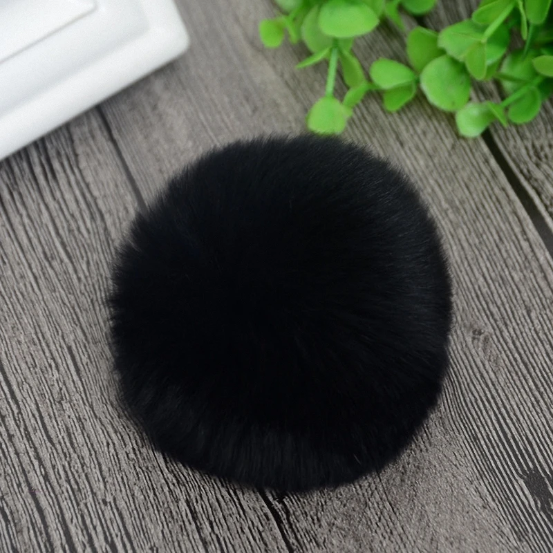 black 8 см натуральный мех кролика Рекс помпон пушистый DIY зимняя шапка Skullies шапка вязаная шапка помпоны TKF001-blue - Цвет: black