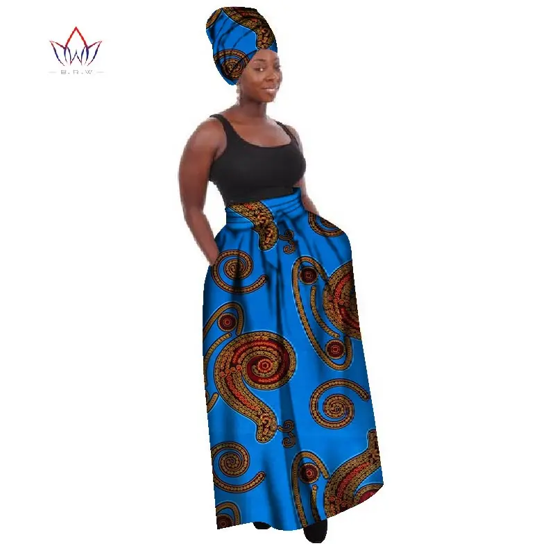

2019 summer Dashiki African High Waist Ball Grown Skirt Bazin Riche African Skirt+ headscarf africaine pour les femmes WY268