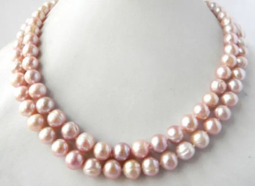 

>>>>REAL BEAUTIFUL 32" 10-13MM AKOYA PINK BAROQUE PEARL NECKLACE 14K GOLD CLASP
