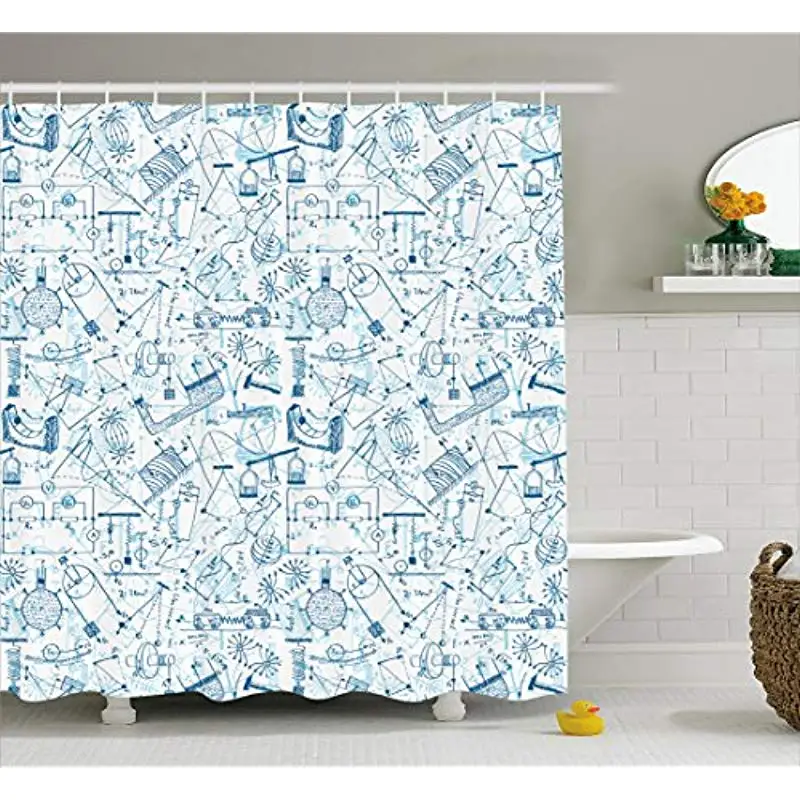 

Vixm Doodle Shower Curtain Physics Themed Drawing a Collection of Formulas Related to the Field Doodle Art Fabric Bath Curtains