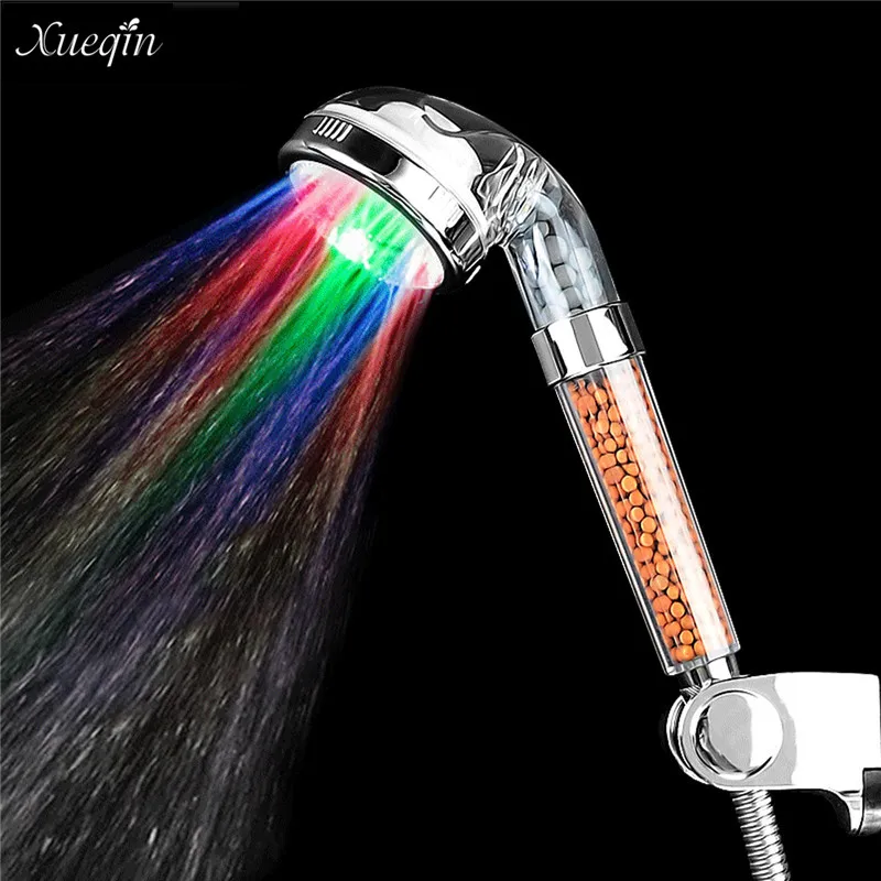 

Xueqin 7 Color-Changing LED High Pressure Shower Head Anion Spa Bathroom Powerful Energy Water Saving Handheld Filter Sprinkler