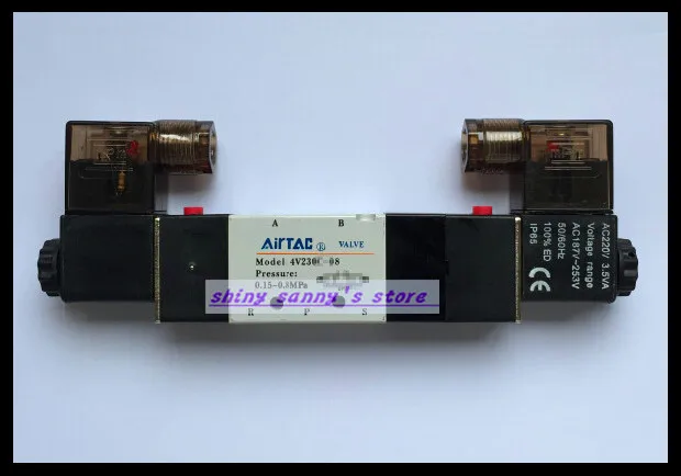 

1 шт. 4V230P-08 AC220V 5Way 3 положения двойной соленоидный пневматический клапан 1/4 "BSPT